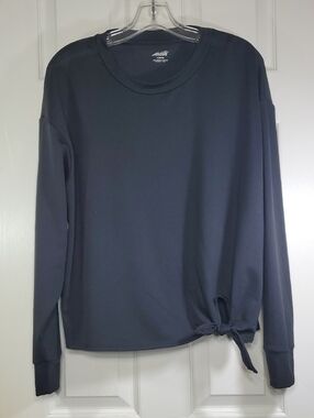Avia Black Side Tie Knot Long Sleeve Sweatshirt Athleisure Activewear Size Large